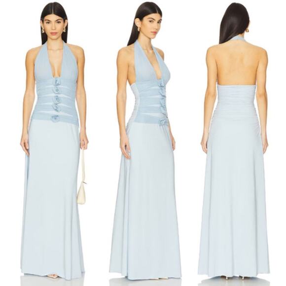 Maygel Coronel | Villadiego Dress in Arctic Powder Blue Maxi Rosettes One Size - Picture 2 of 16